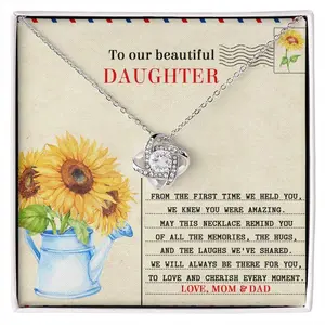 Birthday Gifts For Daughter Necklace, Love Knot Necklace Birthday Gift for Daughter, Father Daughter Christmas Gifts From Dad, Gift For Daughter From Mom, Daughter Necklaces From Dad