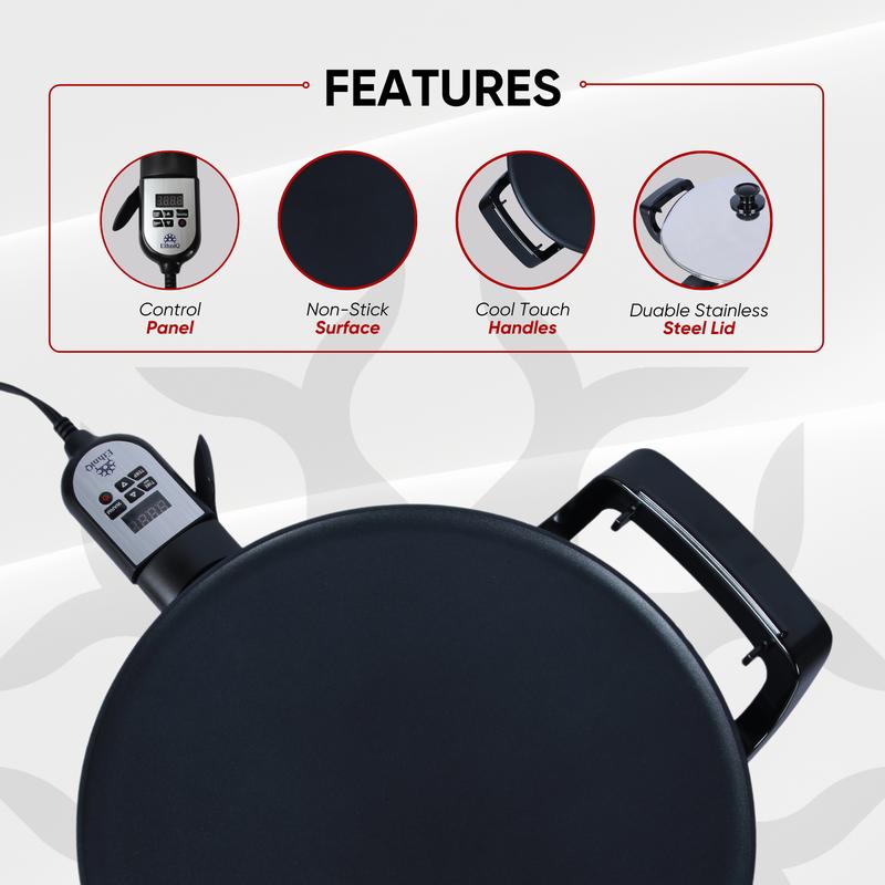 Ethniq 16" Griddle for Ethiopian Injera, Somalian Anjero, Crepe, Lefse, Mogogo, Mitad, Pancake Teff Maker - Adjustable Digital Heat Control - Non-Stick Surface - Even Heat Distribution