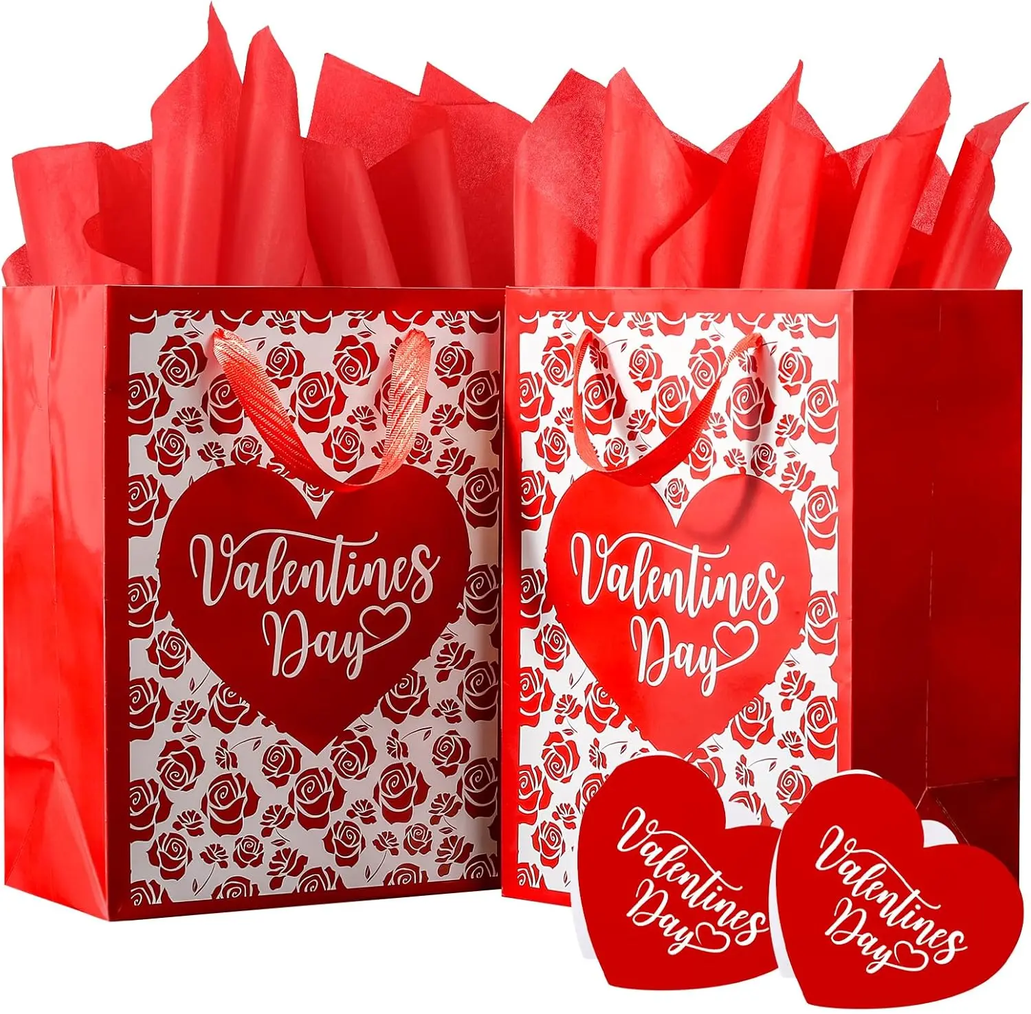 2Pack 13" Valentine's Gift Bags - Love Heart Greeting Card - For Her Men Him Women - Goodie Paper Gift Bags for Girlfriend Boyfriend Wife Husband