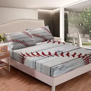 Feelyou 3D Ball Patterns Baseball Sports Theme Decorative Bedroom Bedding Set - Luxury Fitted Bed Sheets Set for Room Decor