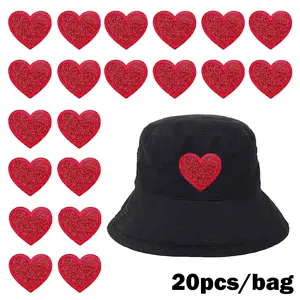 20pcs Glitter Heart Embroidered Patches, Heart Embroidery, DIY Decorative Appliques for Clothing Hats Bags Shoes, Shiny Fabric Accessories