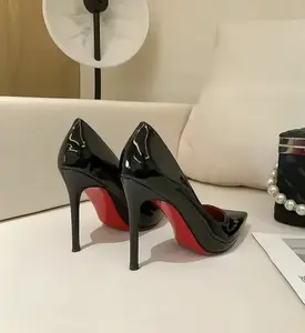 Glossy Black Patent Red Sole Pointed Toe Heels | The Epitome of Elegance