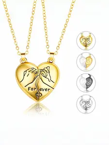 1 Set (2pcs) Hook Heart Magnetic Couple Necklace, Creative Design, Magnetic Fit, Meaning of Togetherness, Daily Dating for Couples, Sweet Collarbone Necklace, Love Heart Necklace