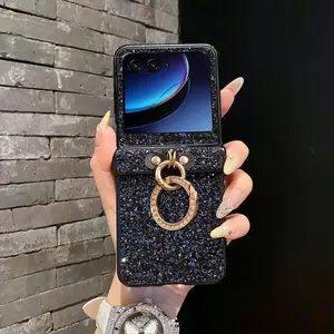 Luxurious shiny diamond rhinestone Glitter Ring Buckle Hard PC Phone Case For Moto Razr 50 60 Ultra 2025 + 2024 Protective 3-PIECE Back Cover Accessories Casing