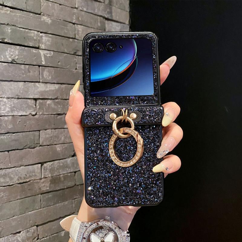 Luxurious shiny diamond rhinestone Glitter Ring Buckle Hard PC Phone Case For Moto Razr 50 60 Ultra 2025 + 2024 Protective 3-PIECE Back Cover