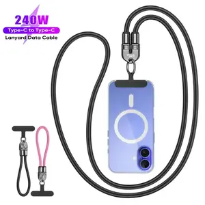 Joytutus Summervibes-Premium 240W USB-C Fast Charging Smartphone Lanyard, 7mm Nylon Crossbody/Wrist Strap with Metal Buckle & 4ft Cable - Car Electronics Accessories for Mobile Cellphone Devices, Travel Essential Gift Idea