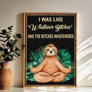 Humorous Sloth Poster with Sassy Quote Wall Art Vintage Black and White Art Posters Funky Aesthetic Canvas Prints Retro Bar Cart Decor for Bar Bedroom