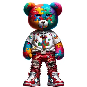 5-Pack or 10-Pack Autism Bear with White TShirt Youth DTF Heat Transfer DIY TShirt Printing