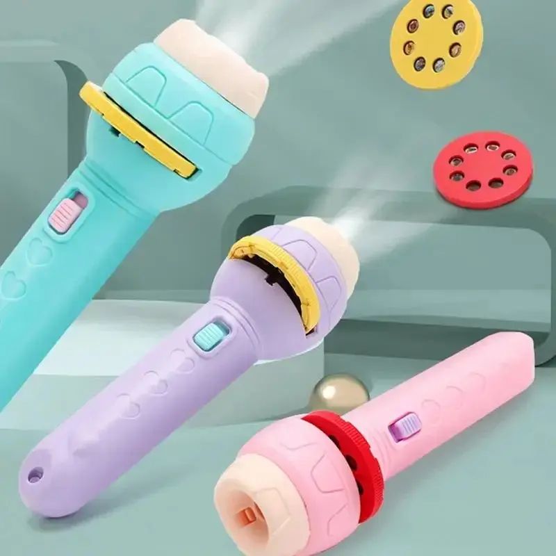 1Pcs+3Carsd Cartoon pattern projection flashlight toy glowing puzzle toy