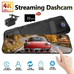 10'' Rear View Mirror Camera with 5.8GHz WiFi, 4K Dash Cam Front and Rear with WDR, Touch Screen Rearview Mirror Backup Camera, Parking Monitor, Reverse Assist, Includes 32GB Card