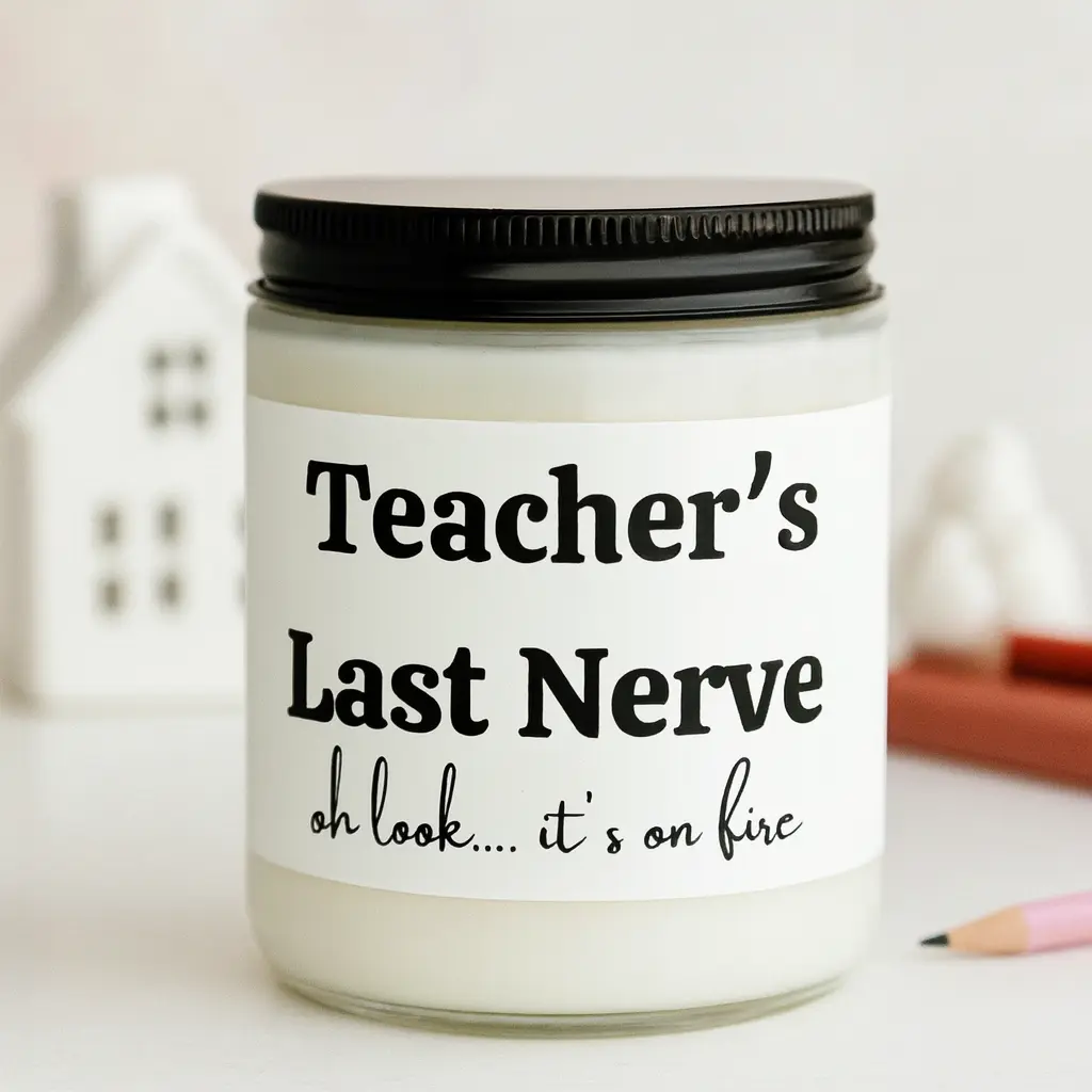 Last Nerve Teacher Candle, Christmas Gift for Teacher, Teacher Appreciation gifts, Birthday, Holiday, Christmas, or Thank You Gift for Teacher, Long-Lasting Highly Scented Soy Candle, gift for school staff, funny candle for coworker, gift for mentor