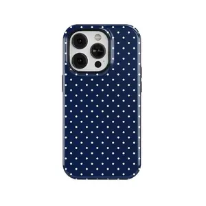 Polka Dot Tough Phone Case - Aesthetic Navy and White Cover For Iphone 16/15/14/13/12/11