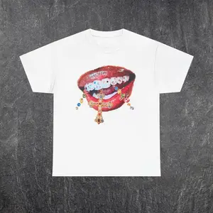 Diamond Teeth Cross Tee Oversized Cotton Top with Boxy Fit and Comfortable Design for Women