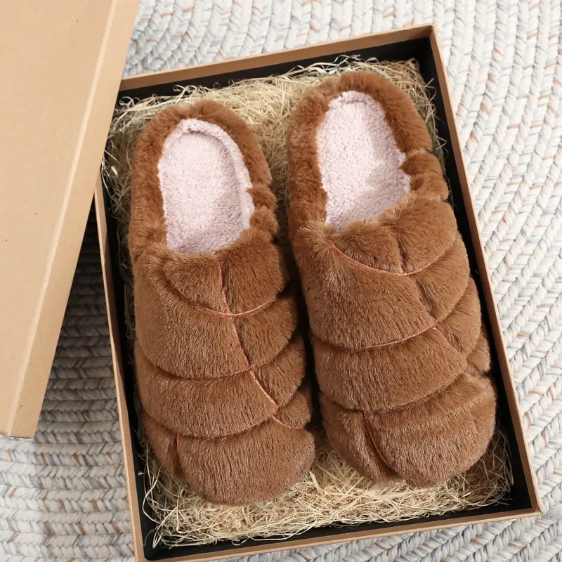 Women's Festive Plush Casual Fashion Slippers - Soft Non-Slip Slip-On Round Toe Shoes with Fluffy Fur Lining, Memory Foam, Rubber Sole, Flexible for Indoor & Outdoor Use, Pink