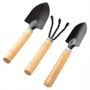 Aluminum gardening tool set with wooden handle - includes rakes, shovels and mini succulent tools for efficient soil thinning and plant care gardening tools and equipment