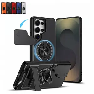 [Free!!Ship!] Heavy Duty Foldable Stand Phone Case for Samsung Galaxy S26 Ultra S25 S24 S23 Shockproof Slide Camera Lens Protection 360°Rotation Ring Phone Cover