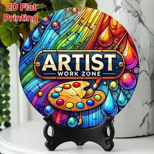 Vintage Style 2D Flat Round Aluminum Artist Work Zone Sign - Perfect Wall Art for Bar, Kitchen & Coffee Themed Decor in Home or Office
