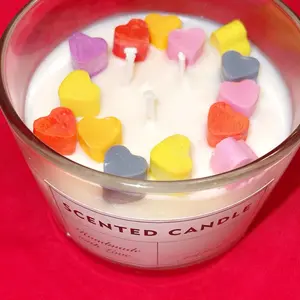 Homemade Cherry Blossom Scented Candle With Mini Colorful Hearts Decor Aroma Cozy Room Freshener