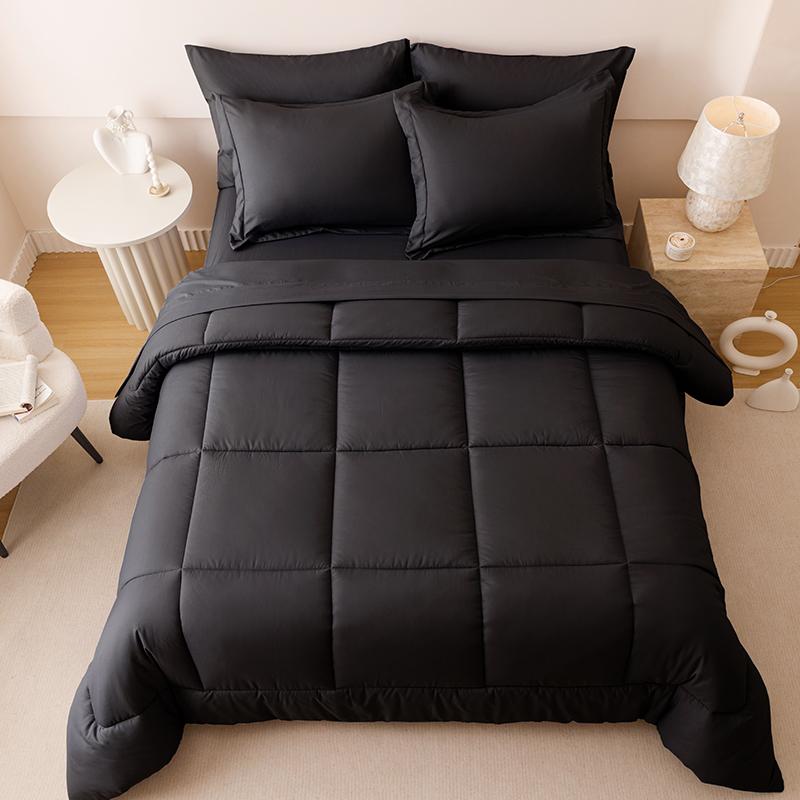 5/7pcs Luxurious Checkered Comforter, Soft Microfiber, Breathable, Easy Care for All Seasons, Bedding Set with Down Alternative Comforter, Sheets, Pillowcases & Shams, Queen And King Size