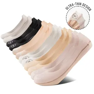 Women’s No-Show Socks 6 Pairs Trim-to-Fit Breathable Mesh Invisible Socks with Anti-Slip Silicone Heel Strips Ultra-thin for Summer Flats and Heels