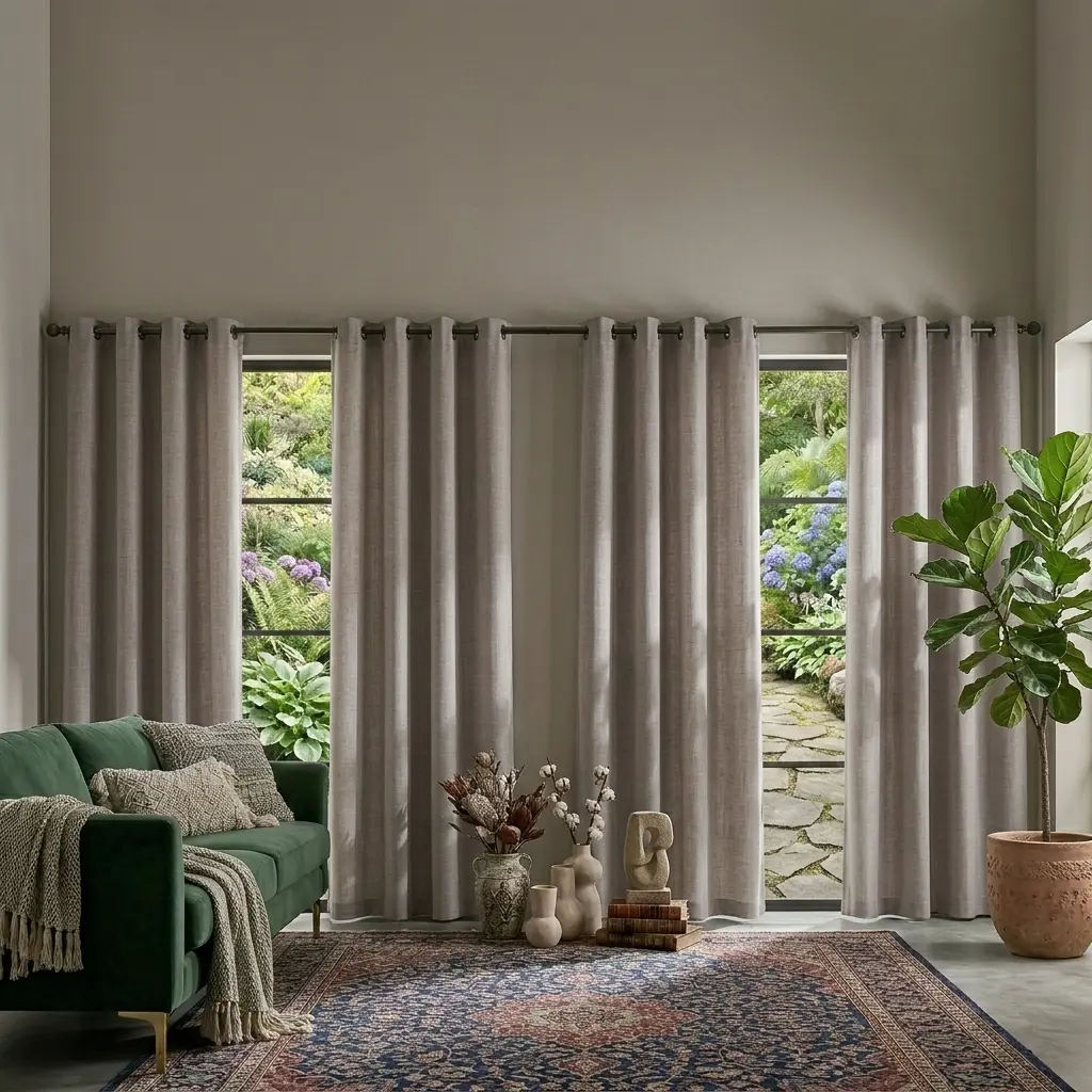 4-Panel Linen Polyester Blackout Curtains | Opaque Thermal Insulated Grommet Drapes, Stain Resistant, classroom curtains，Easy Install, All Season Window Curtains for Living Room & Bedroom