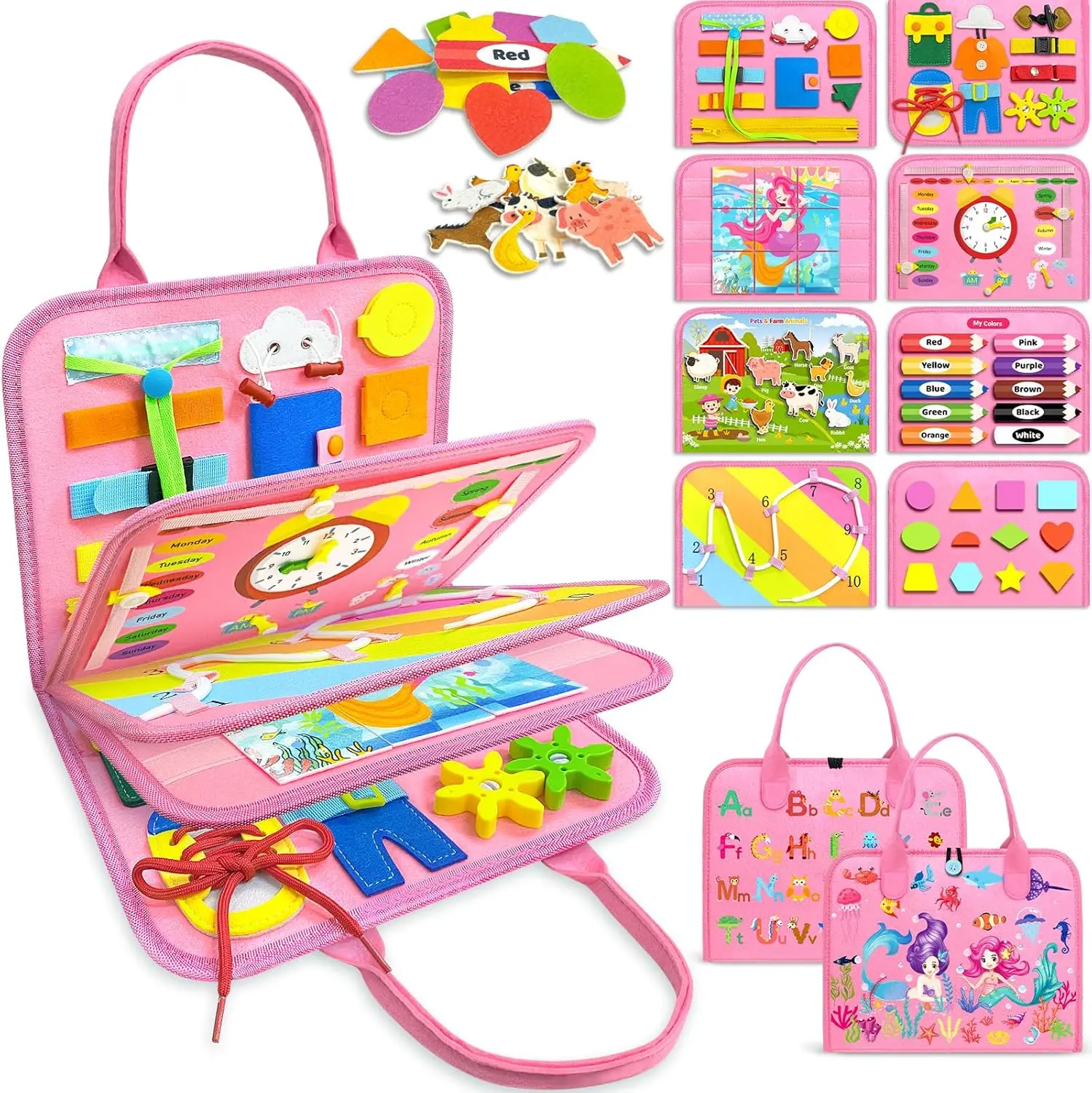 Montessori Busy Board for Toddlers | Sensory Learning Toy & Travel Activity, Birthday Gift for Girls