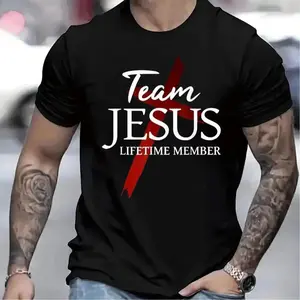 Eetwise Faith Statement Top Team Jesus Featuring Bold Stripes for Confident Urban Style Four Season Casual Cotton T-shirt Short Sleeves Regular Fit Simple Design Versatile Layering Piece