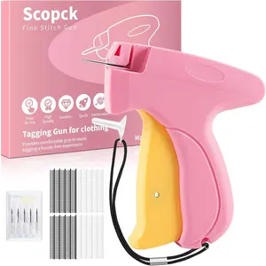 Gun for Clothes - Gun Quick Clothing Fixer - Mini Sewing Kit Tagging Gun - Includes 6 Needle, 1000 Black & 1000 White (Pink-Yellow)