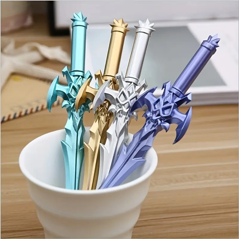 4 Pack 0.5mm Creative Magic Sword Gel Pens, Anime Great Sword Weapon Style Student Gel Pens, Office Prank Prop Pens, Unique Pens, Cool Pens, Aesthetic Gel Pens