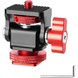 Metal Camera  Mount with 1/4" Serew and Cold Shoe, Rotary Adapter 360? Swivel Universal for Flash Speedlite, Field , LED Video Light, Microphone,etc - Red Color