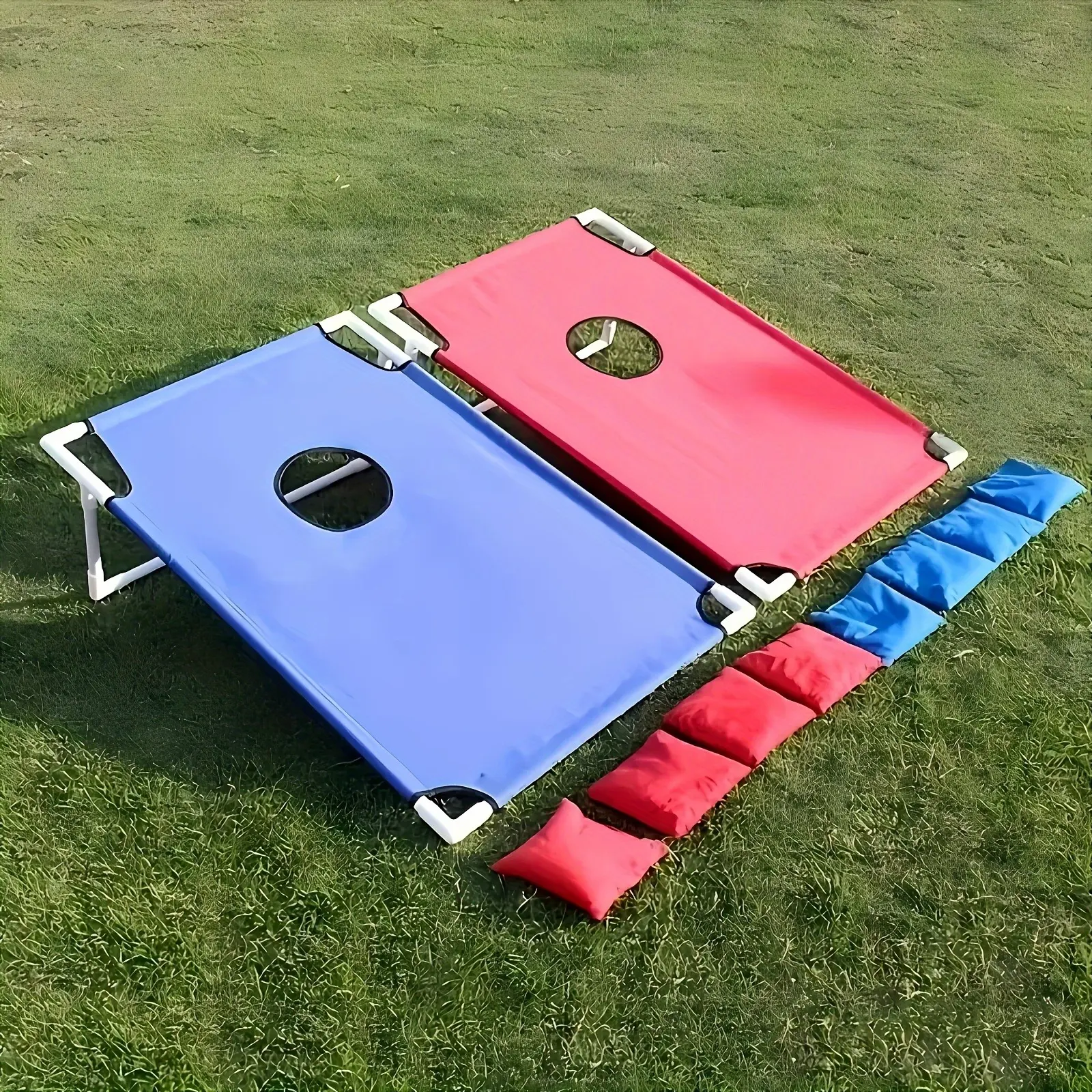 Portable Sandbag Tossing Game Set (Single Board) - Foldable & Durable for Outdoor Parties, Camping - Includes 6 Sandbags (Red/Blue Color Options)