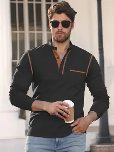 A men's solid color Henley long-sleeve hoodie, made of comfortable fabric, suitable for men's daily wear in autumn and winter men's upper garment.