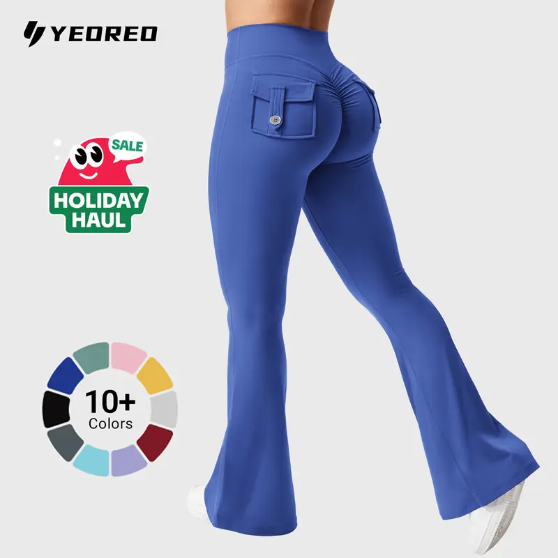 YEOREO CoreFlex Flare Leggings with Pockets for Women Scrunch Workout Leggings Butt Lifting Gym Yoga Pants