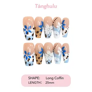 Tanghulu Nails-CERULEAN COLLECTION Collection/Handmade Press On Nails/ Coffin/ /Long 25mm