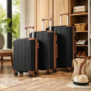 3-Piece Hard-Shelled Expandable Checked Luggage Set - ABS Plastic, Easy Expansion, 4-Wheel Double Spinner Design, TSA Lock, Durability Checked, High-Capacity (20/24/28in, Black, Brown), Durability Checked Luggage