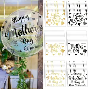 60 Sheets Happy Mother's Day Balloons Stickers Mother's Day Party Supplies Clear Bobo Balloon Stickers Gift Decoration Decals for DIY School Party Supplies, Gold Black