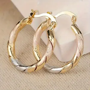 woman jewelry accessory 2 Pairs Of Fashionable Round Hoop Earrings, 14K Gold-plated Copper Twists Earrings, Men'S Jewelry, Wedding Party Birthday Gift