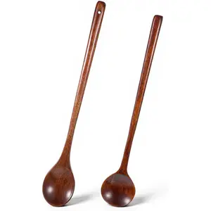 Wooden Spoons for Cooking, 2 count 11 Inch/13 Inch Long Handle  Cooking Spoon Mixing Spoons Large Wooden Kitchen Utensils Round Serving Spoon for Tasting, Stirring