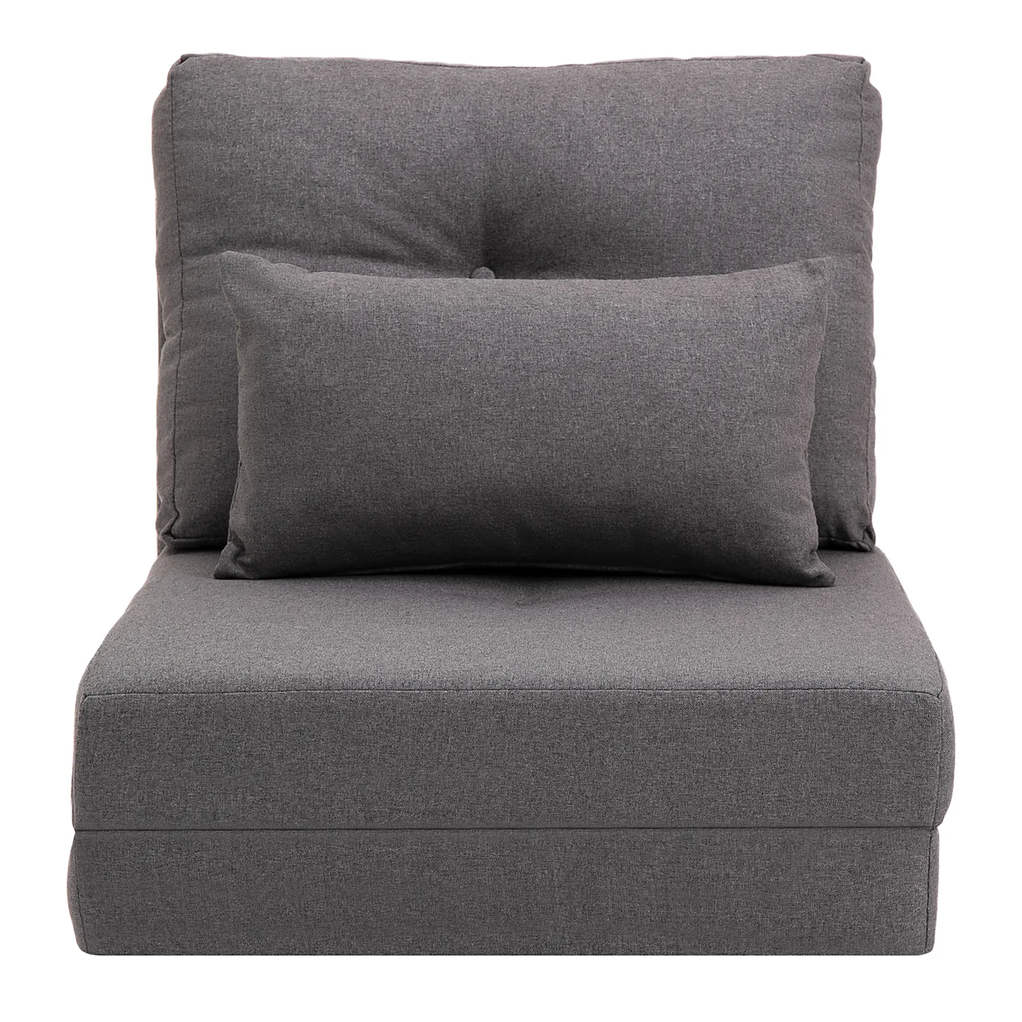 Convertible Flip Chair, Floor Lazy Sofa, Folding Upholstered Couch Bed with Adjustable Backrest, Metal Frame and Pillows for Living Room Bedroom, Dark Grey