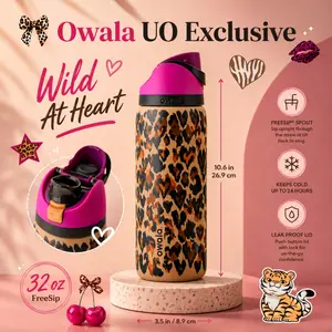 Owala Wild At Heart 32oz Water Bottle Owala FreeSip Leakproof Insulated Stainless Steel Leopard Print Travel Gift