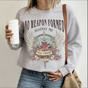 Boho Christian No Weapon Formed Against Me Bible Verse Cozy Sweatshirt, Her Godly Gifts Religious Jesus Apparel Christian Cotton Round Neck Tee