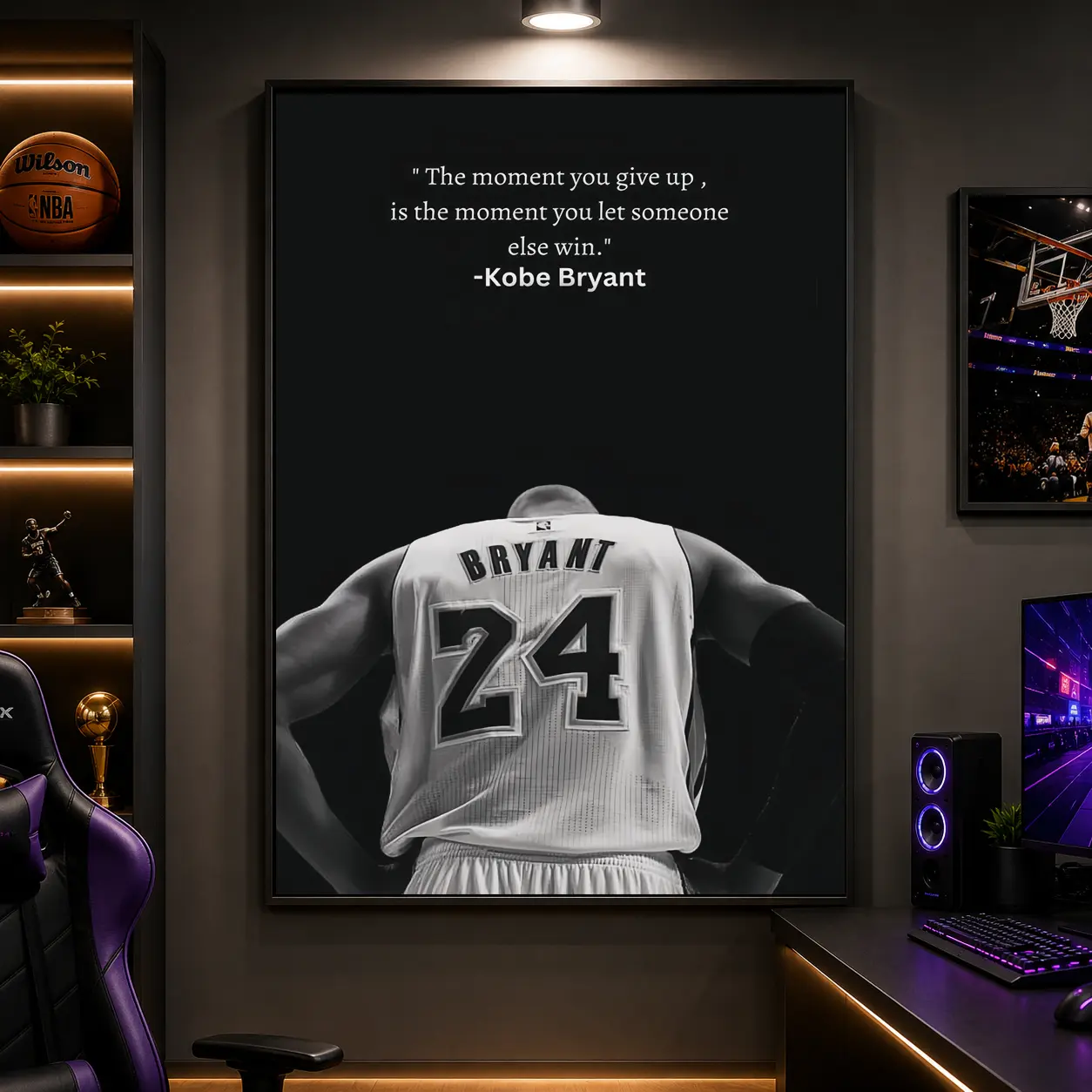 Kobe Bryant Graphic Wall Art Print - Black & White Basketball Poster, Motivational Quote Canvas, Athlete Encouragement Piece, Inspirational Wall Art, Men's Room Decor, Living Room Decorations, Funky Anime Bedroom Accent Artistic