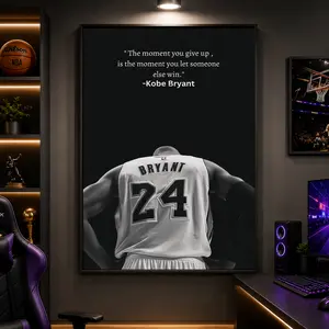 Kobe Bryant Graphic Wall Art Print - Black & White Basketball Poster, Motivational Quote Canvas, Athlete Encouragement Piece, Inspirational Wall Art, Men's Room Decor, Living Room Decorations, Funky Anime Bedroom Accent Artistic