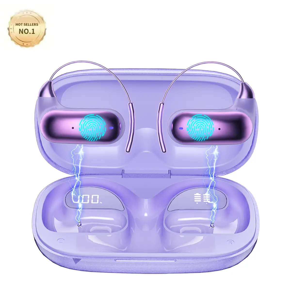 Wireless Earbuds Bluetooth 6.1 Hi‑Fi Stereo Noise‑Cancelling Music Headphones, High‑Resolution Open‑Ear Ear‑Hook Design, Wireless Bluetooth Earphones for Sports/Running, Ultra‑Long Battery Life, Purple