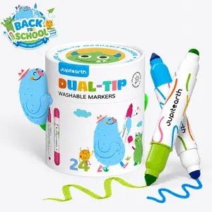 24/12 Colors Dual-Tip Washable Markers for kids,markers for coloring， NonToxic Skin-Friendly , Jumbo Cone Tip 1-8Non Toxic Skin-Friendly , Jumbo Cone Tip 1-8mm Round Tip 2-5mm, washable markers for toddlers 1-3，back to school shopping, Art Markers Pen
