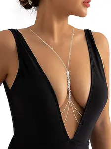 Gold Body Chain for Women, Adjustable Fit Y Shaped Rhinestone Basics Bikini Belly & Waist Chain, Sexy Body Jewelry for Beach Vacation & Parties