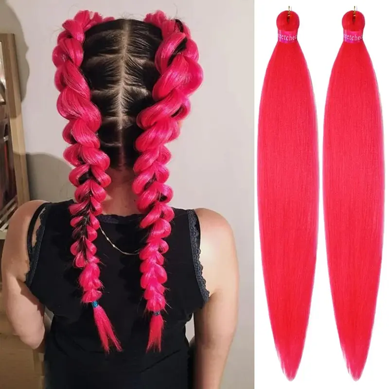 Hot Pink Braiding Hair Pre Stretched 2 Packs Box Braids Hair Extensions 26 Inches Synthetic Pre Stretched Braiding Hair