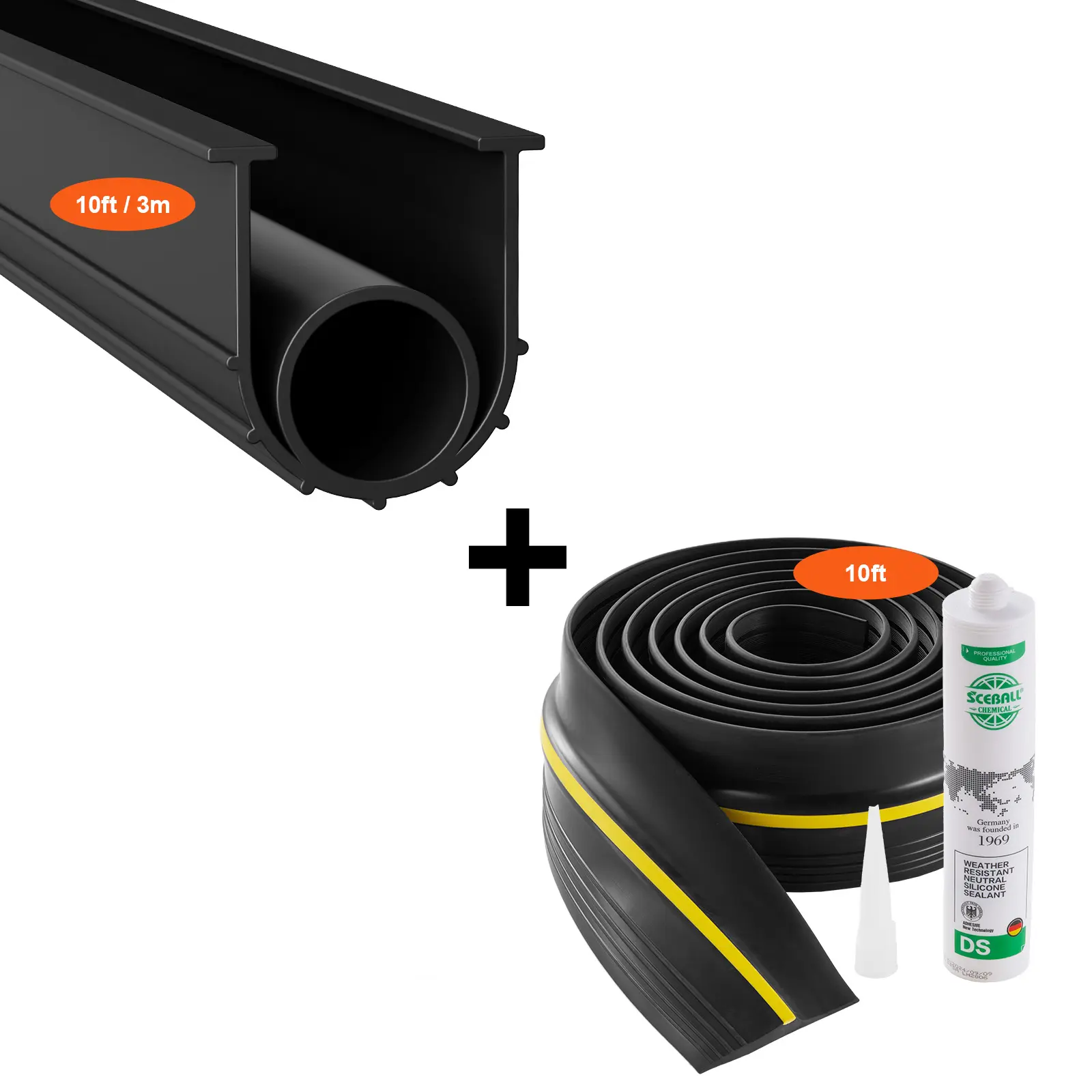 【summerfinds】VEVOR Garage Door Threshold and Bottom Seals Kit, 10 FT U Shape+O Ring Universal Garage Door Bottom Seal Weatherstrip PVC, Combine with Weatherproof Garage Threshold Seal Strip with Adhesive, Black