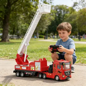 Remote Control Fire Aerial Lift Truck for Kids, 1:24 Scale RC Fire Engine with Extendable Lift Basket, LED Lights, Siren Sounds, 2.4GHz Rechargeable Rescue Vehicle Toy, Birthday Gift for Boys Ages 3+ excavator bulldozer