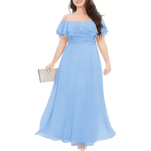 Pinup Fashion Women's Bridesmaid Dresses for Wedding Plus Size Formal Off The Shoulder Chiffon Maxi Dresses  SwimWeek  summervibes